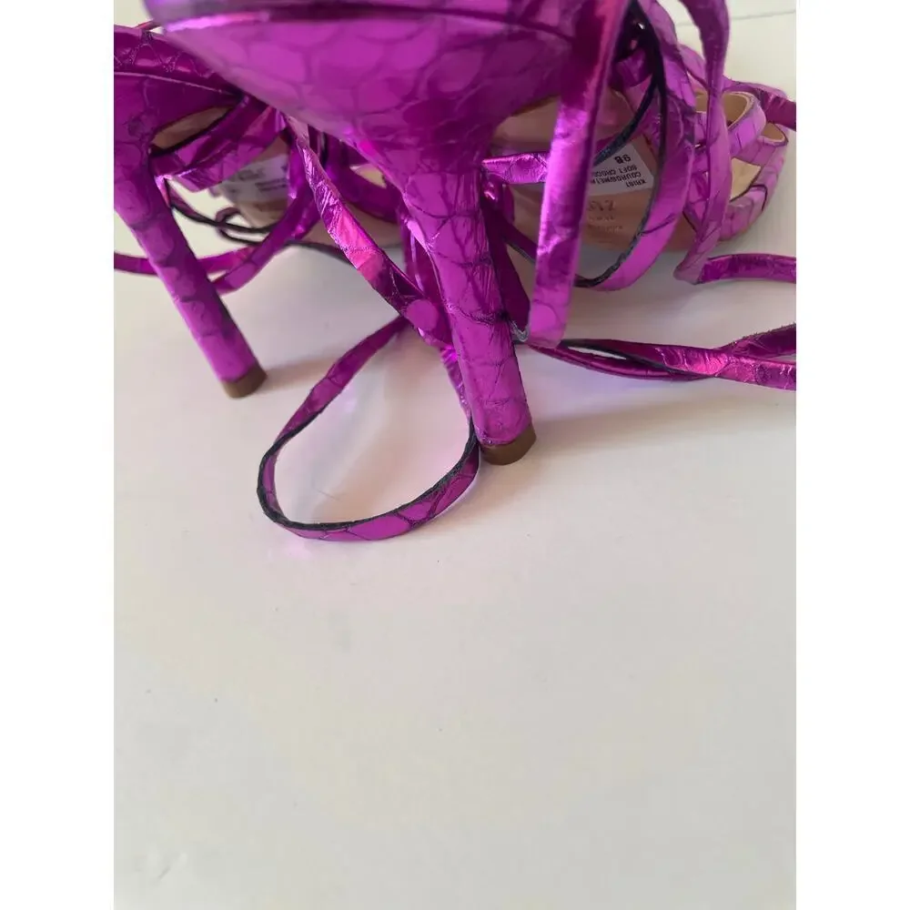 NWOT Schutz Krist Metallic Purple Reptile Embossed Strappy Sandals • Size 9